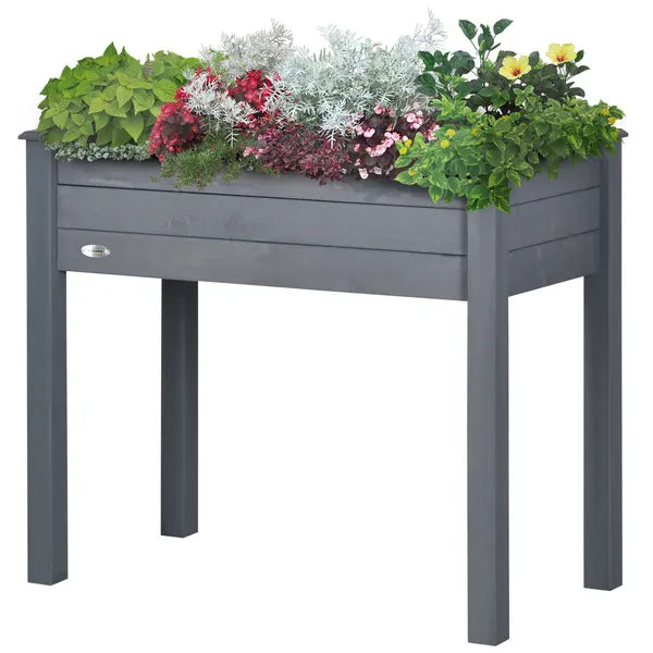 34" Elevated Garden Bed Dark Gray Wooden Planter Box with Drainage Holes for Vegetables Herbs Flowers Backyard Use - product image 11