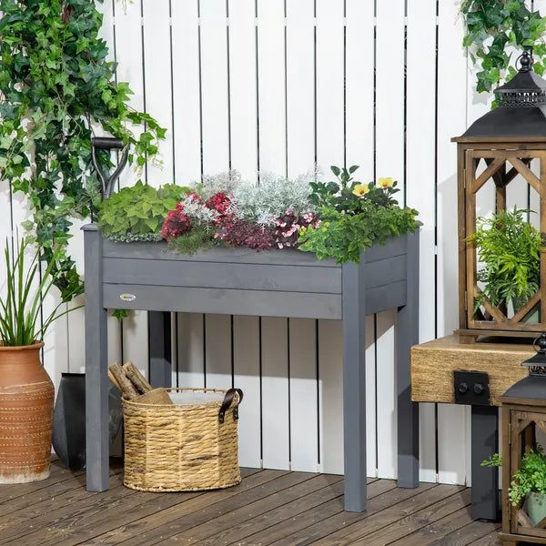 34" Elevated Garden Bed Dark Gray Wooden Planter Box with Drainage Holes for Vegetables Herbs Flowers Backyard Use - product image 10