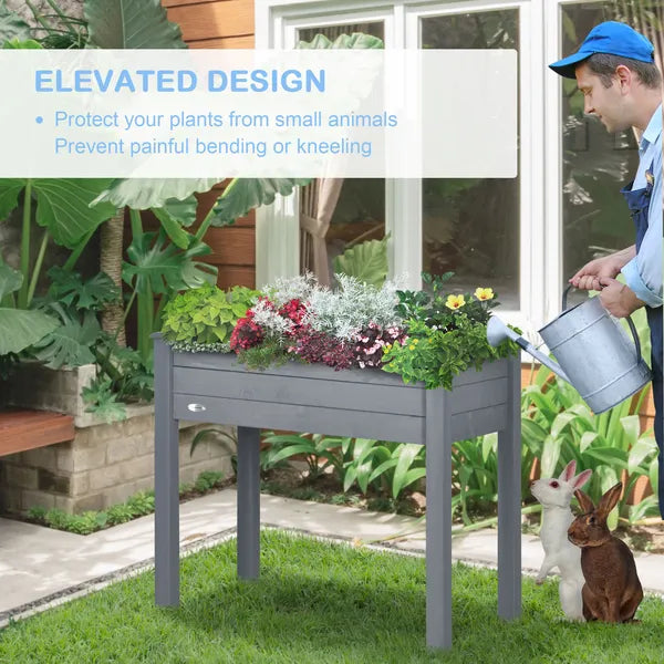 34" Elevated Garden Bed Dark Gray Wooden Planter Box with Drainage Holes for Vegetables Herbs Flowers Backyard Use - product image 5
