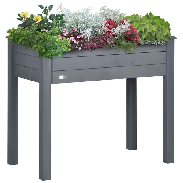 34" Elevated Garden Bed Dark Gray Wooden Planter Box with Drainage Holes for Vegetables Herbs Flowers Backyard Use - product image 1