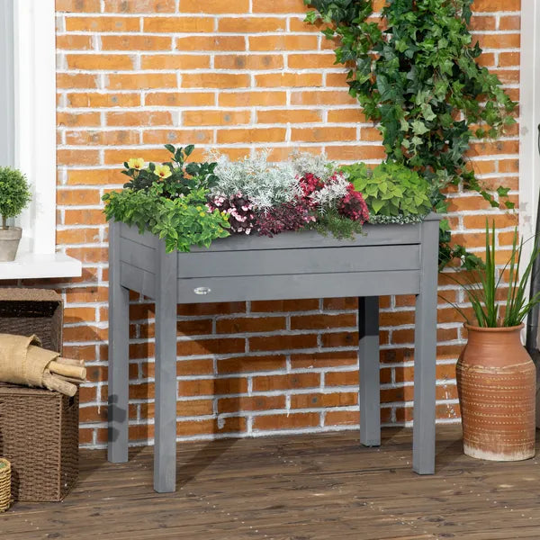 34" Elevated Garden Bed Dark Gray Wooden Planter Box with Drainage Holes for Vegetables Herbs Flowers Backyard Use - product image 2