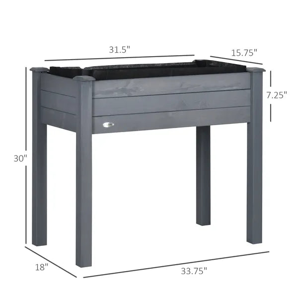 34" Elevated Garden Bed Dark Gray Wooden Planter Box with Drainage Holes for Vegetables Herbs Flowers Backyard Use - product image 3