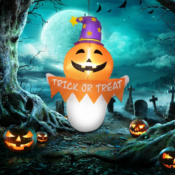 3.4 Ft Inflatable Halloween Window Sticker Ghost with Orange Face, Blow Up LED Display for Garden Indoor Outdoor - product image 10