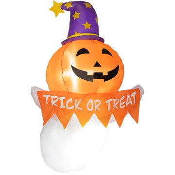 3.4 Ft Inflatable Halloween Window Sticker Ghost with Orange Face, Blow Up LED Display for Garden Indoor Outdoor - product image 1