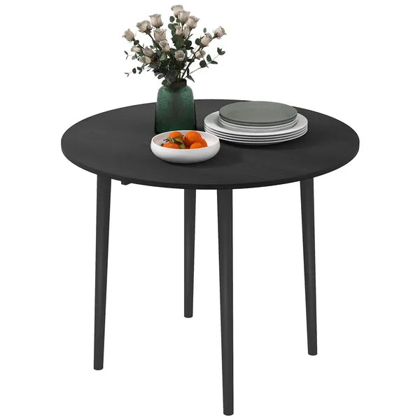 HOMCOM 35" Round Folding Dining Table Distressed Black Solid Wood Legs Drop Leaf for Kitchen Dining Room - product image 1