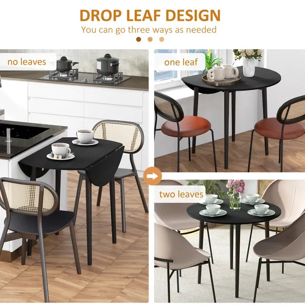 HOMCOM 35" Round Folding Dining Table Distressed Black Solid Wood Legs Drop Leaf for Kitchen Dining Room - product image 4