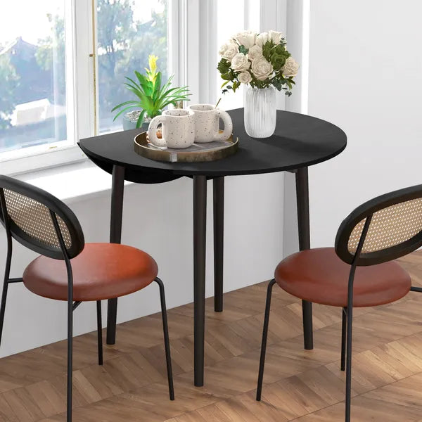HOMCOM 35" Round Folding Dining Table Distressed Black Solid Wood Legs Drop Leaf for Kitchen Dining Room - product image 8