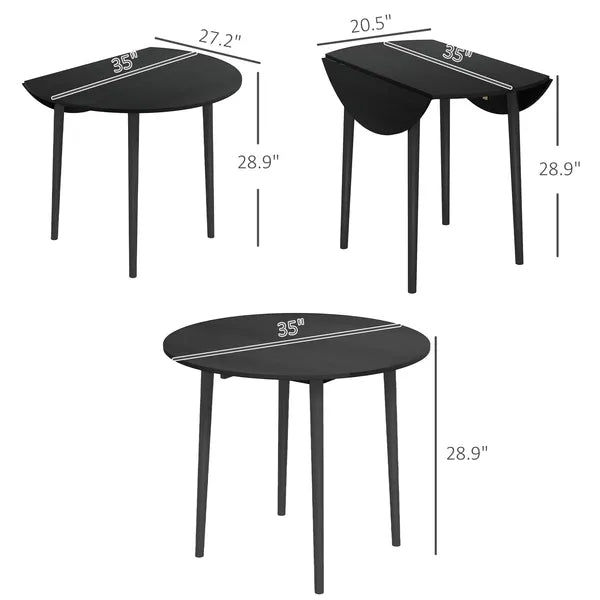 HOMCOM 35" Round Folding Dining Table Distressed Black Solid Wood Legs Drop Leaf for Kitchen Dining Room - product image 3