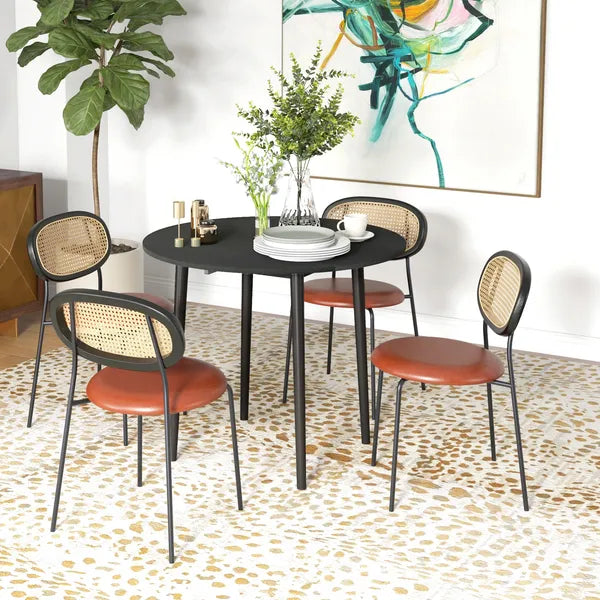 HOMCOM 35" Round Folding Dining Table Distressed Black Solid Wood Legs Drop Leaf for Kitchen Dining Room - product image 2