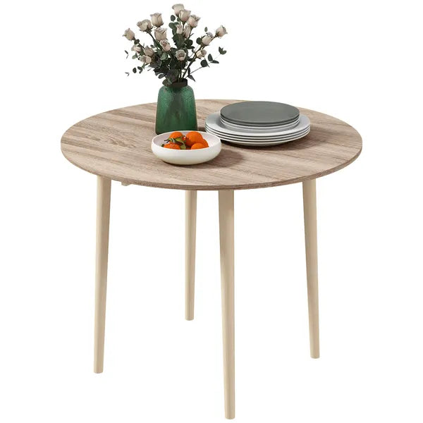 HOMCOM 35" Round Folding Dining Table, Drop Leaf for Small Spaces, Solid Wood Legs, Small Kitchen Table, Oak - product image 1