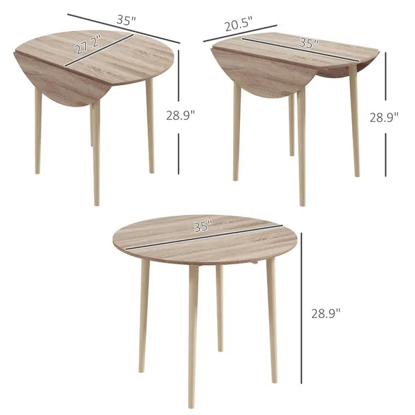HOMCOM 35" Round Folding Dining Table, Drop Leaf for Small Spaces, Solid Wood Legs, Small Kitchen Table, Oak - product image 3