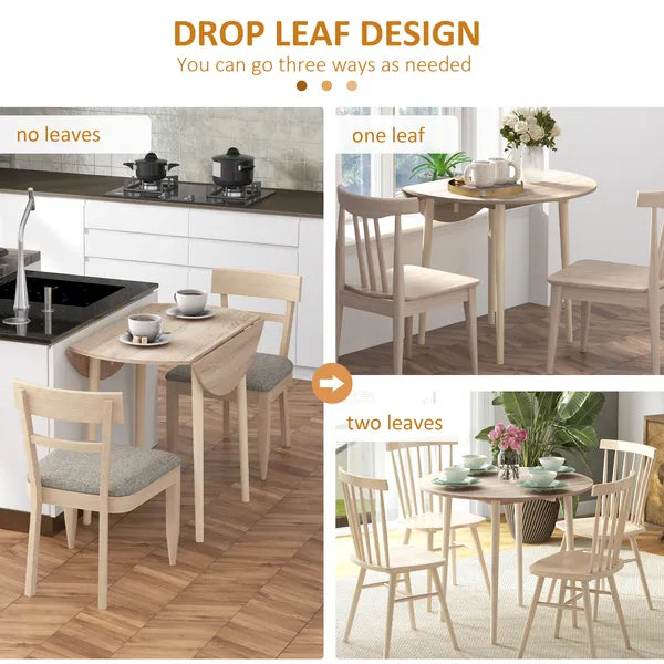 HOMCOM 35" Round Folding Dining Table, Drop Leaf for Small Spaces, Solid Wood Legs, Small Kitchen Table, Oak - product image 4