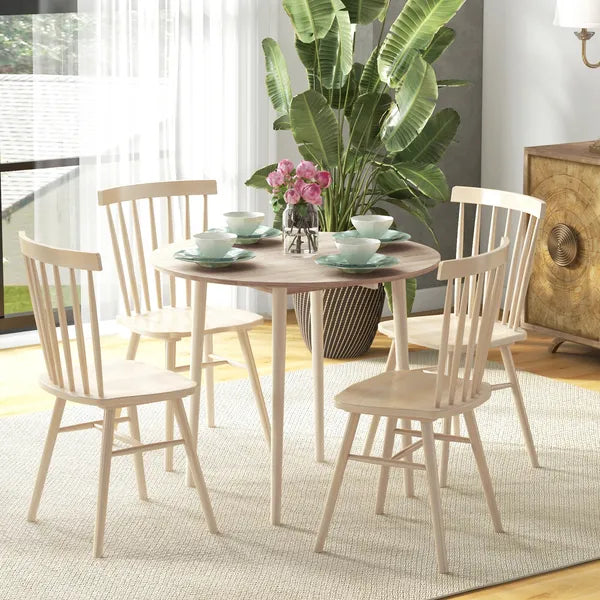 HOMCOM 35" Round Folding Dining Table, Drop Leaf for Small Spaces, Solid Wood Legs, Small Kitchen Table, Oak - product image 2