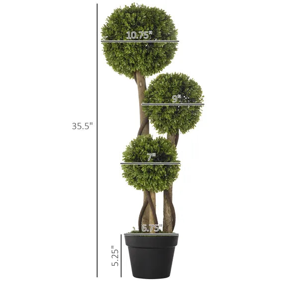 35.5" Faux Boxwood Triple Sphere Topiary, Light Green, Indoor and Outdoor Decor, Potted - product image 3