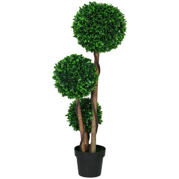 3.5ft Artificial Tree, Triple Ball Boxwood Topiary with Pot and Sandalwood Leaves, for Indoor Outdoor Home - product image 1