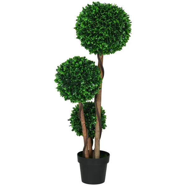 3.5ft Artificial Tree, Triple Ball Boxwood Topiary with Pot and Sandalwood Leaves, for Indoor Outdoor Home - product image 1