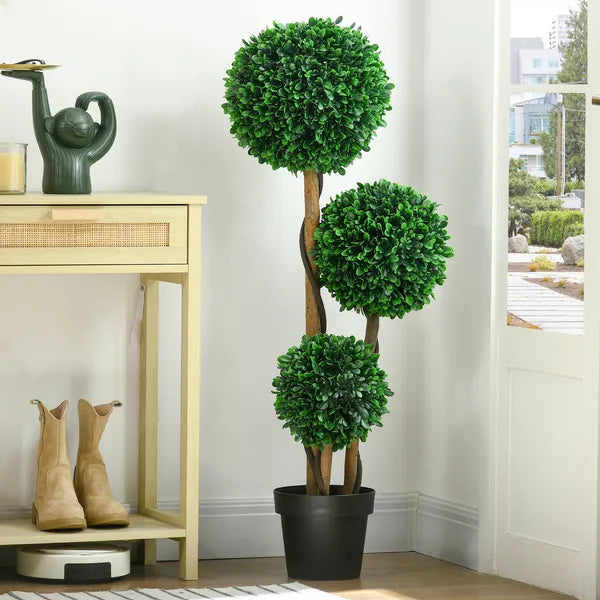3.5ft Artificial Tree, Triple Ball Boxwood Topiary with Pot and Sandalwood Leaves, for Indoor Outdoor Home - product image 2