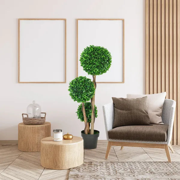 3.5ft Artificial Tree, Triple Ball Boxwood Topiary with Pot and Sandalwood Leaves, for Indoor Outdoor Home - product image 6