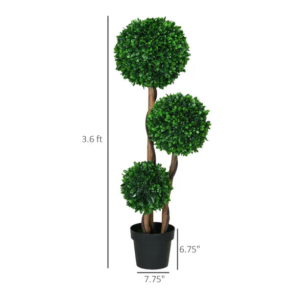 3.5ft Artificial Tree, Triple Ball Boxwood Topiary with Pot and Sandalwood Leaves, for Indoor Outdoor Home - product image 3