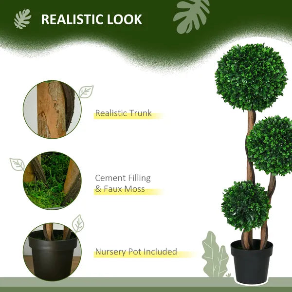 3.5ft Artificial Tree, Triple Ball Boxwood Topiary with Pot and Sandalwood Leaves, for Indoor Outdoor Home - product image 4