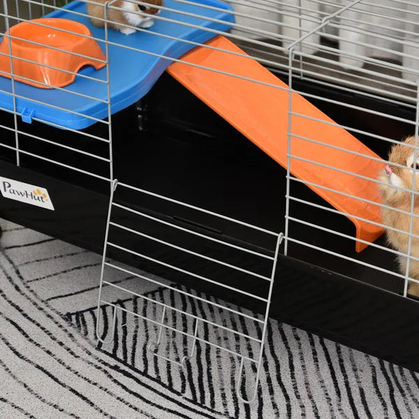 35L Bunny Hutch Rolling Small Animal Cage Guinea Pig Home with Food Dish Water Bottle Hay Feeder Ramp Black - product image 9