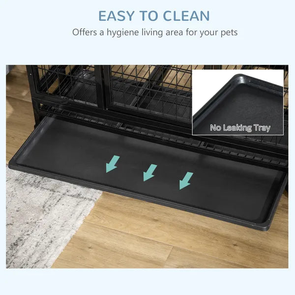PawHut 36" Heavy Duty Dog Crate with Removable Tray, Lockable Wheels and Double Door, for Medium and Large Dogs, Black - product image 6