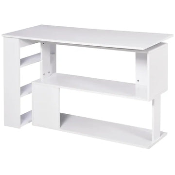 HOMCOM 360 Degree Rotating L-Shaped Home Office Computer Desk with Storage Shelves White - product image 1