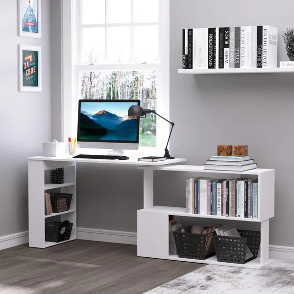 HOMCOM 360 Degree Rotating Home Office Desk L Shaped Corner Computer Desk with Storage Shelves, Writing Table Workstation, White - product image 10