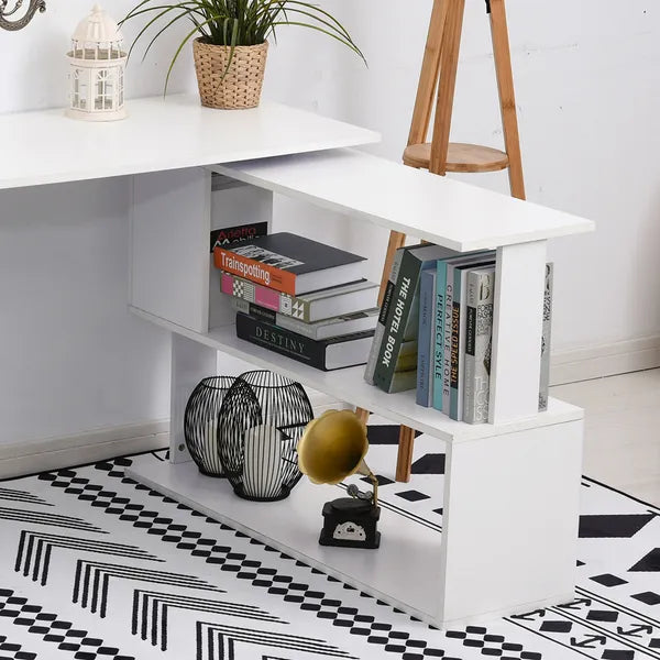 HOMCOM 360 Degree Rotating L-Shaped Home Office Computer Desk with Storage Shelves White - product image 8