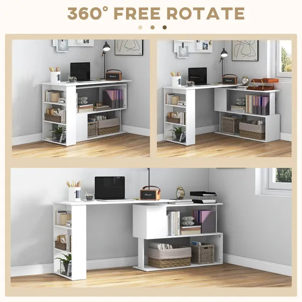 HOMCOM 360 Degree Rotating L-Shaped Home Office Computer Desk with Storage Shelves White - product image 5