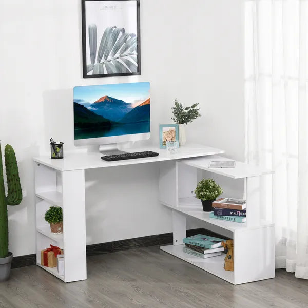 HOMCOM 360 Degree Rotating L-Shaped Home Office Computer Desk with Storage Shelves White - product image 9