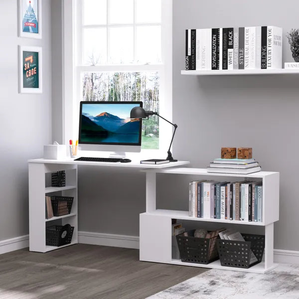 HOMCOM 360 Degree Rotating L-Shaped Home Office Computer Desk with Storage Shelves White - product image 10