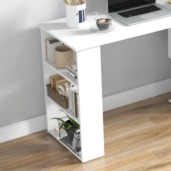 HOMCOM 360 Degree Rotating L-Shaped Home Office Computer Desk with Storage Shelves White - product image 6