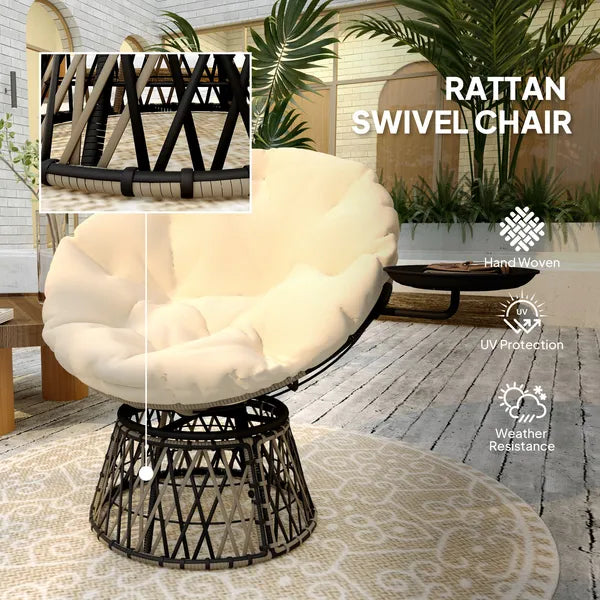 Outsunny 360 Degree Swivel Outdoor Papasan Chair, Overstuffed Circle Chair with Side Tray, Thickened Cushion for Indoor, Patio, Beige - product image 7