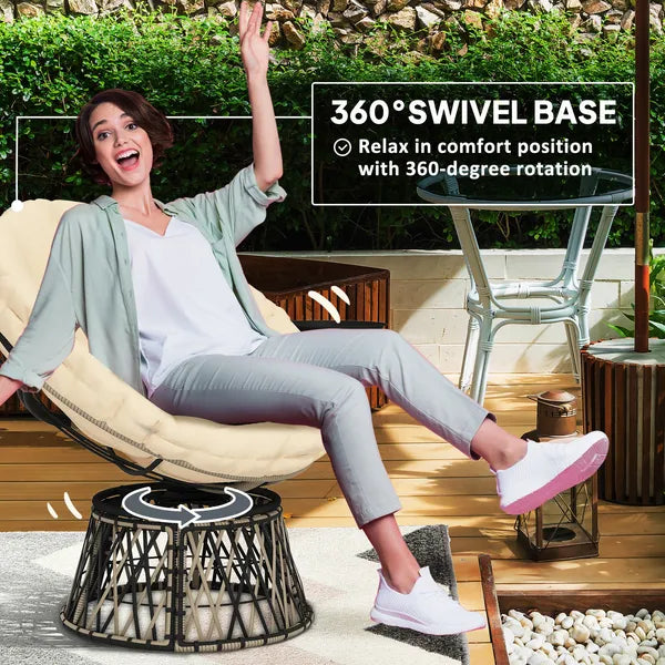 Outsunny 360 Degree Swivel Outdoor Papasan Chair, Overstuffed Circle Chair with Side Tray, Thickened Cushion for Indoor, Patio, Beige - product image 4