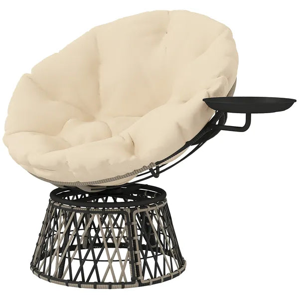 Outsunny 360 Degree Swivel Outdoor Papasan Chair, Overstuffed Circle Chair with Side Tray, Thickened Cushion for Indoor, Patio, Beige - product image 11