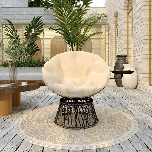 Outsunny 360 Degree Swivel Outdoor Papasan Chair, Overstuffed Circle Chair with Side Tray, Thickened Cushion for Indoor, Patio, Beige - product image 9