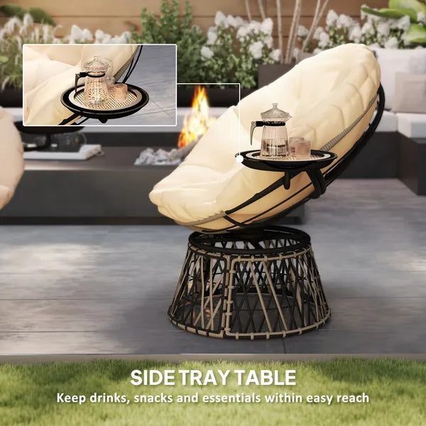 Outsunny 360 Degree Swivel Outdoor Papasan Chair, Overstuffed Circle Chair with Side Tray, Thickened Cushion for Indoor, Patio, Beige - product image 5