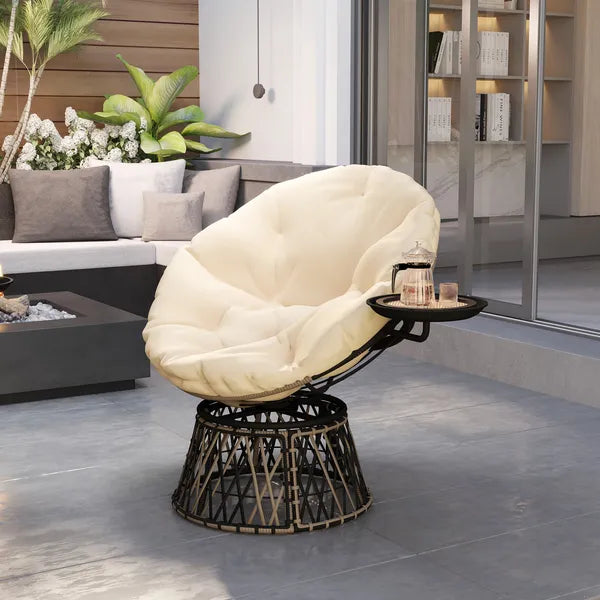 Outsunny 360 Degree Swivel Outdoor Papasan Chair, Overstuffed Circle Chair with Side Tray, Thickened Cushion for Indoor, Patio, Beige - product image 10