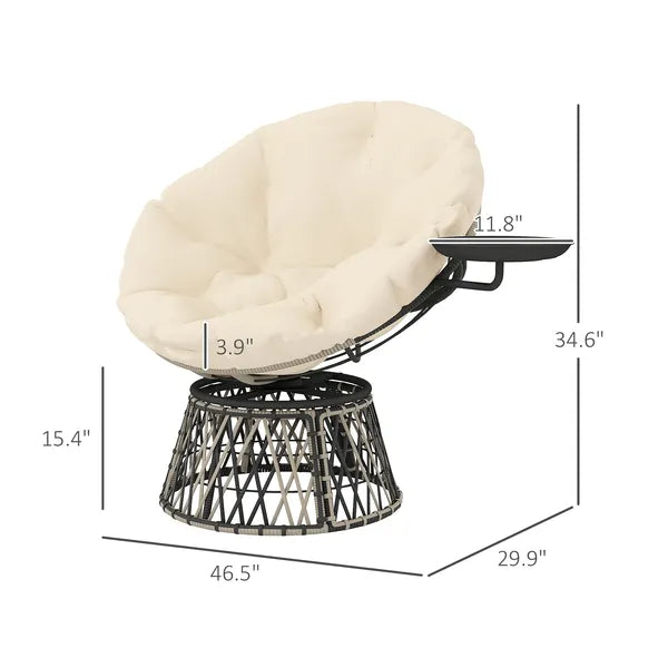 Outsunny 360 Degree Swivel Outdoor Papasan Chair, Overstuffed Circle Chair with Side Tray, Thickened Cushion for Indoor, Patio, Beige - product image 3