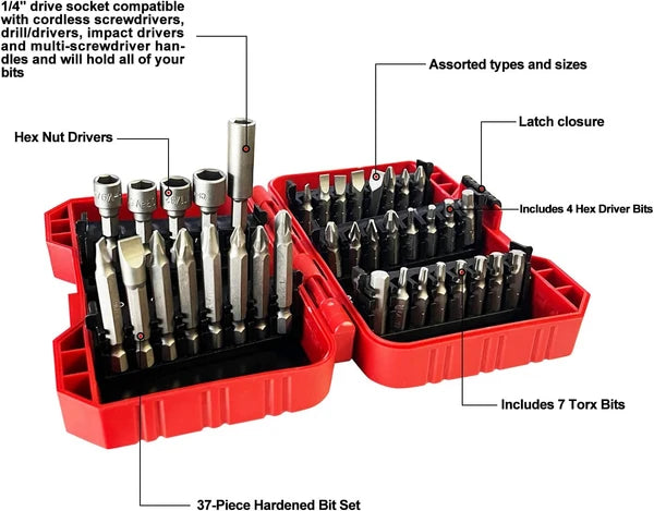 37 Piece Impact Screwdriver Bit and Nut Driver Set with Torx and Phillips Bits - product view 3