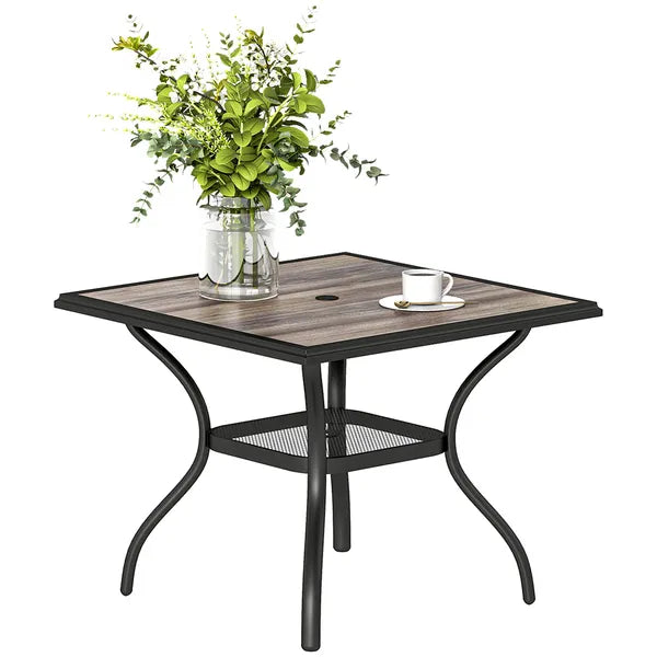 Outsunny 37 Inch Square Outdoor Dining Table for 4, Patio Table with Umbrella Hole, Shelf, Faux Wood Top for Garden, Backyard, Gray - product image 11