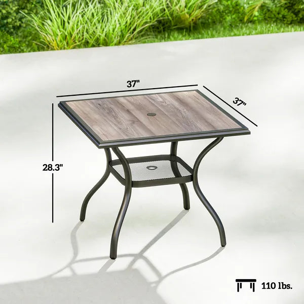 Outsunny 37 Inch Square Outdoor Dining Table for 4, Patio Table with Umbrella Hole, Shelf, Faux Wood Top for Garden, Backyard, Gray - product image 3