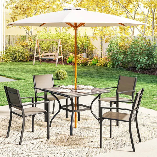 Outsunny 37 Inch Square Outdoor Dining Table for 4, Patio Table with Umbrella Hole, Shelf, Faux Wood Top for Garden, Backyard, Gray - product image 8