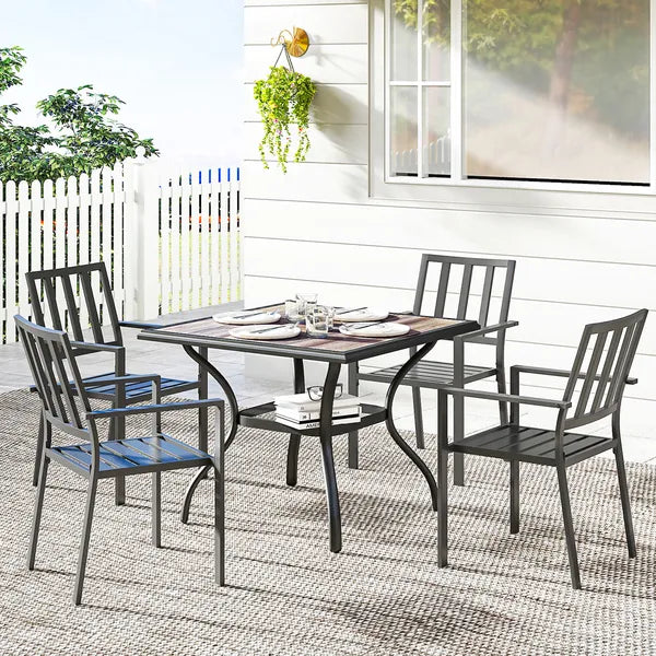 Outsunny 37 Inch Square Outdoor Dining Table for 4, Patio Table with Umbrella Hole, Shelf, Faux Wood Top for Garden, Backyard, Gray - product image 10