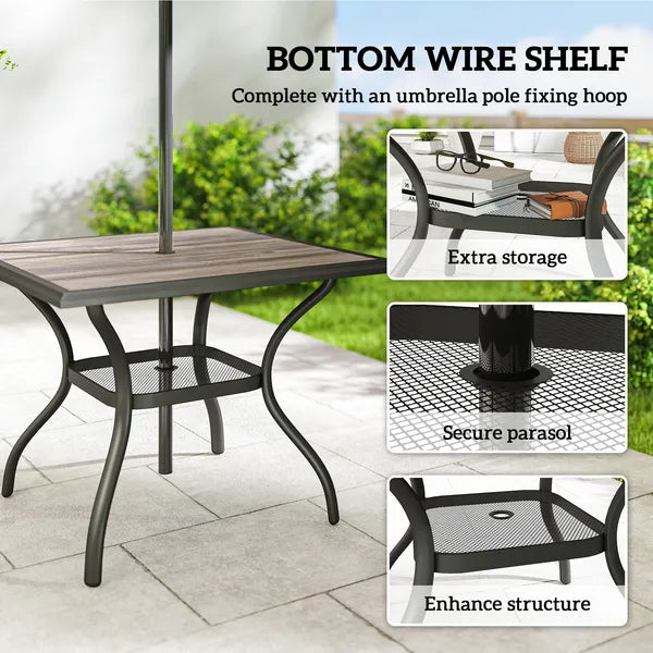 Outsunny 37 Inch Square Outdoor Dining Table for 4, Patio Table with Umbrella Hole, Shelf, Faux Wood Top for Garden, Backyard, Gray - product image 5
