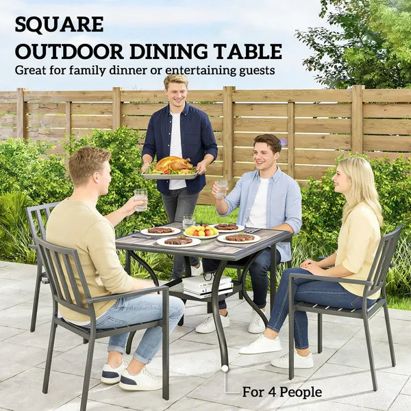 Outsunny 37 Inch Square Outdoor Dining Table for 4, Patio Table with Umbrella Hole, Shelf, Faux Wood Top for Garden, Backyard, Gray - product image 4