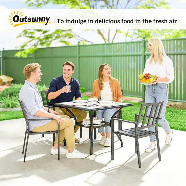 Outsunny 37 Inch Square Outdoor Dining Table for 4, Patio Table with Umbrella Hole, Shelf, Faux Wood Top for Garden, Backyard, Gray - product image 9