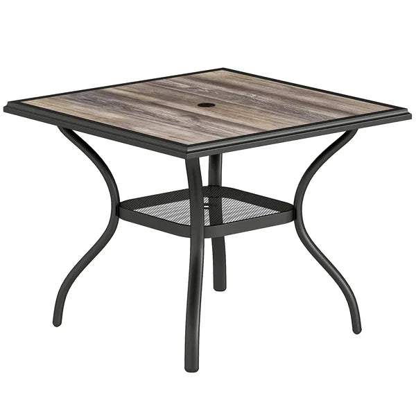Outsunny 37 Inch Square Outdoor Dining Table for 4, Patio Table with Umbrella Hole, Shelf, Faux Wood Top for Garden, Backyard, Gray - product image 1