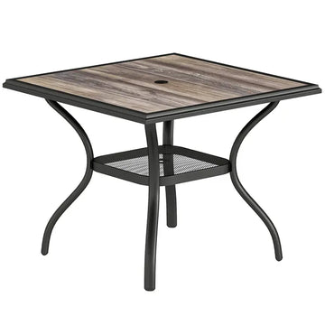 Outsunny 37 Inch Square Outdoor Dining Table for 4, Patio Table with Umbrella Hole, Shelf, Faux Wood Top for Garden, Backyard, Gray - product image 1